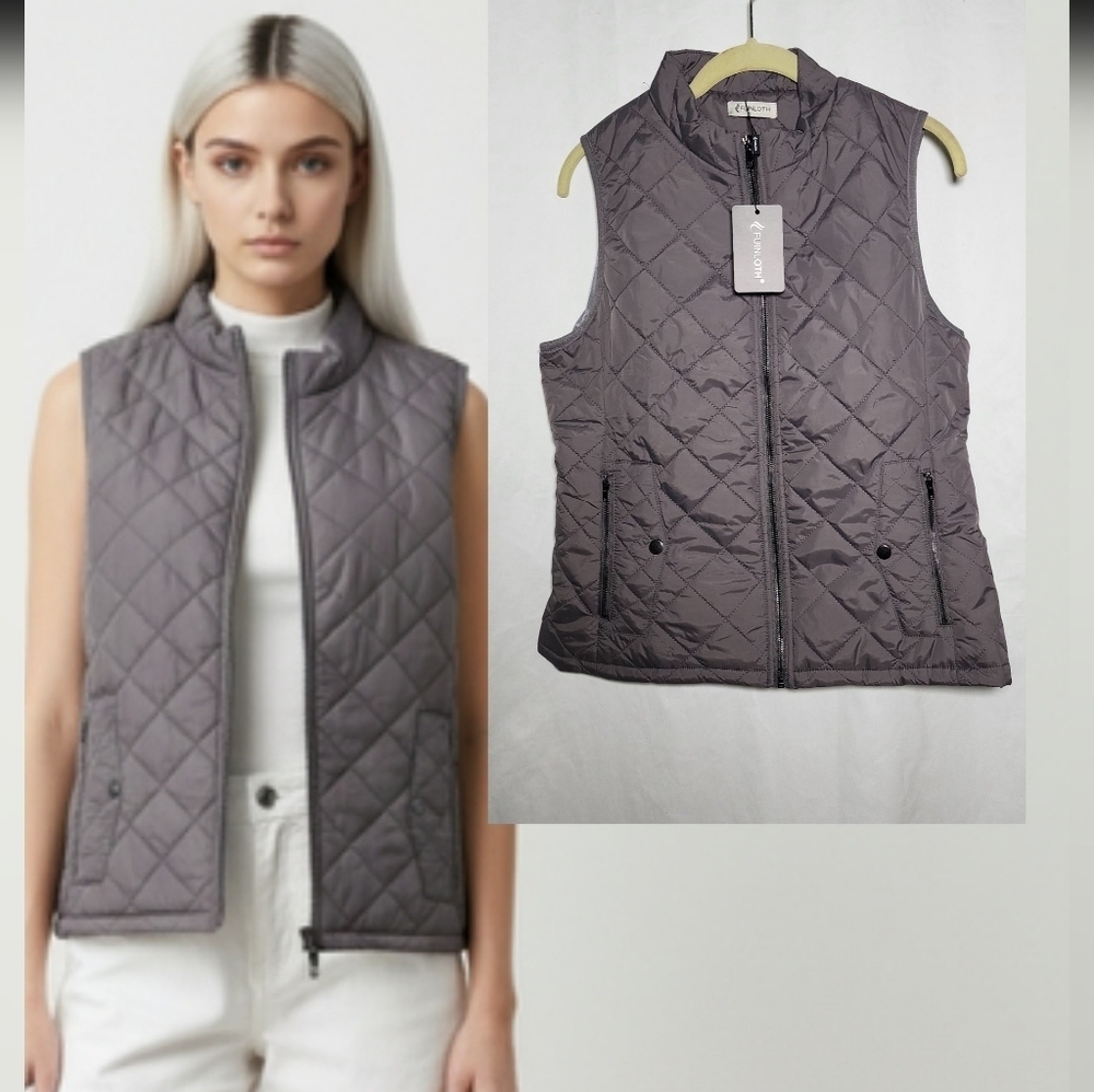 Calvin Klein Women's Quilted Vest in Taupe
